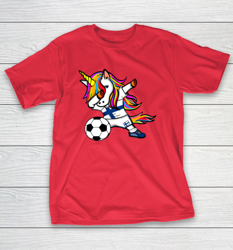Funny Dabbing Unicorn Finland Football Finnish Flag Soccer T-Shirt 10