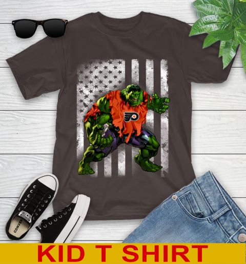 Philadelphia Flyers Hulk Marvel Avengers NHL Hockey American Flag Youth T-Shirt 6