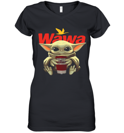 Baby Yoda Hug Wawa Coffee Women's V-Neck T-Shirt