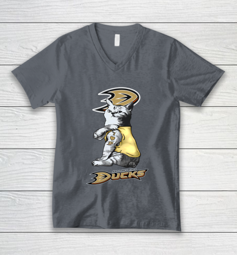NHL My Cat Loves Anaheim Ducks Hockey V-Neck T-Shirt 4