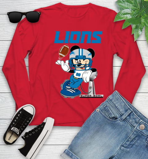 NFL Detroit Lions Mickey Mouse Disney Super Bowl Football T Shirt Youth Long Sleeve 11