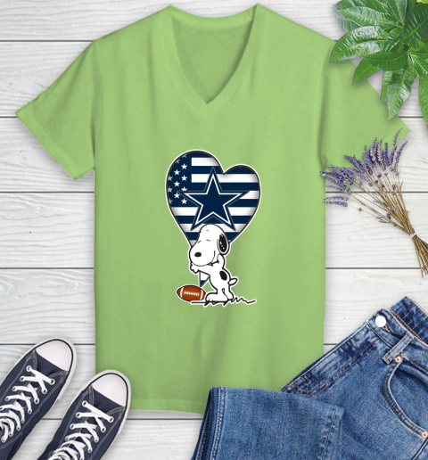 Dallas Cowboys NFL Football The Peanuts Movie Adorable Snoopy Women's V-Neck T-Shirt 11