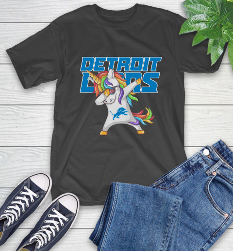 Detroit Lions NFL Football Funny Unicorn Dabbing Sports T-Shirt 2