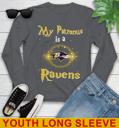NFL Football Harry Potter My Patronus Is A Baltimore Ravens Youth Long Sleeve 9