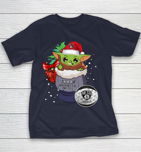 Brooklyn Nets Christmas Baby Yoda Star Wars Funny Happy NBA Youth T-Shirt 4