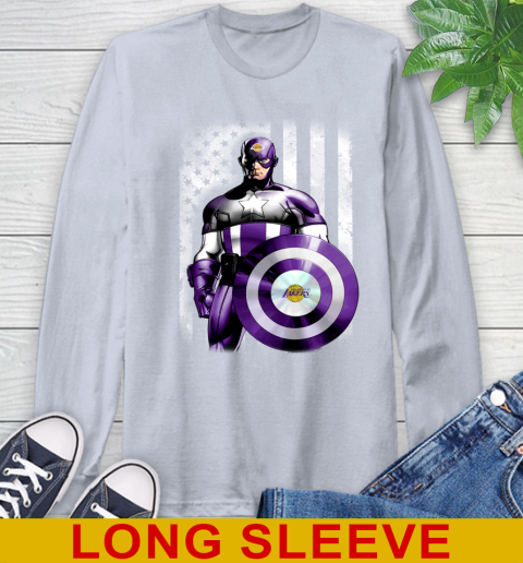 Los Angeles Lakers NBA Basketball Captain America Marvel Avengers American Flag Shirt Long Sleeve T-Shirt 6