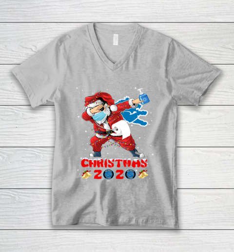 Detroit Lions Funny Santa Claus Dabbing Christmas 2020 NFL V-Neck T-Shirt 3