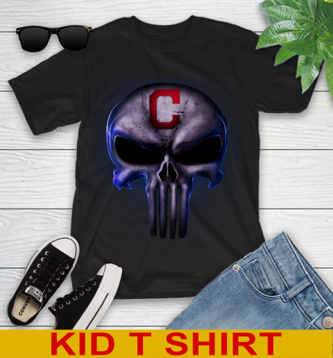Cleveland Indians MLB Baseball Punisher Skull Sports Youth T-Shirt