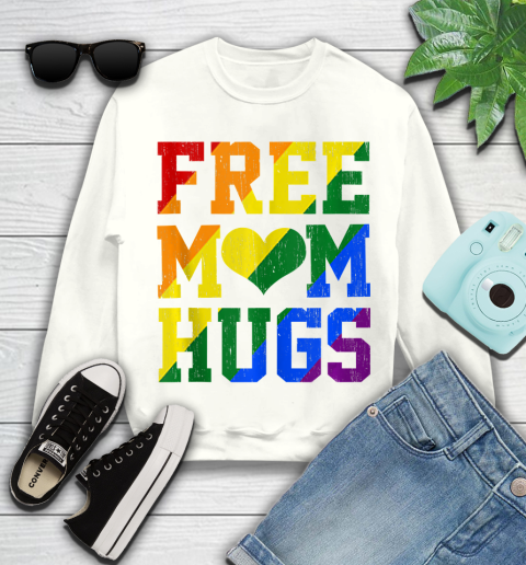 Nurse Shirt Vintage Free Mom Hugs Rainbow Heart LGBT Pride Month 2020 Shirt Youth Sweatshirt