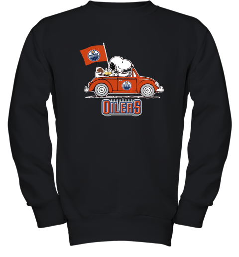 Snoopy And Woodstock Ride The Edmonton Oilers Car NHL Youth Sweatshirt