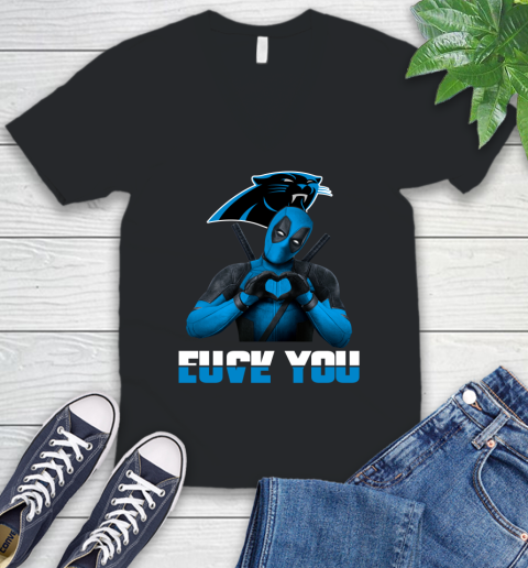 NHL Carolina Panthers Deadpool Love You Fuck You Football Sports V-Neck T-Shirt