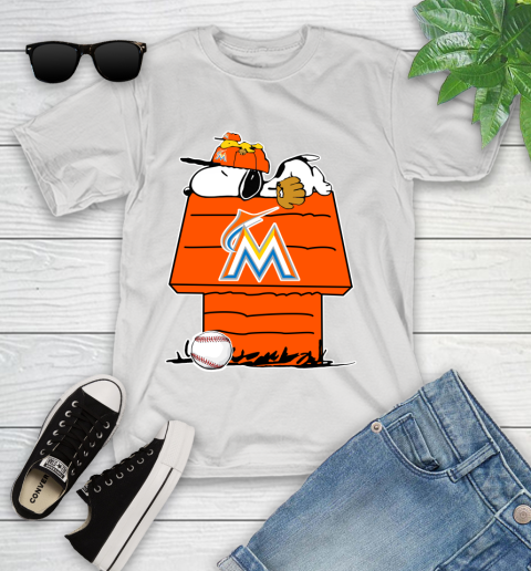MLB Miami Marlins Snoopy Woodstock The Peanuts Movie Baseball T Shirt Youth T-Shirt