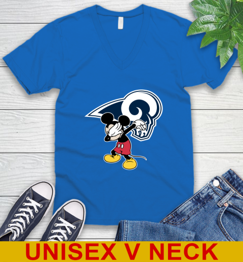 Los Angeles Rams NFL Football Dabbing Mickey Disney Sports V-Neck T-Shirt 6