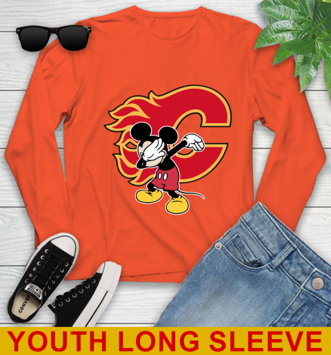 Calgary Flames NHL Hockey Dabbing Mickey Disney Sports Youth Long Sleeve 4