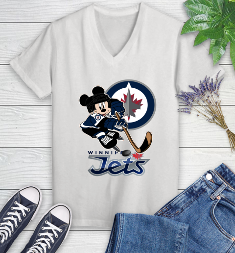 NHL Winnipeg Jets Mickey Mouse Disney Hockey T Shirt Women's V-Neck T-Shirt