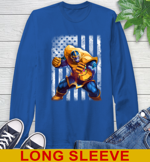 NFL Football Detroit Lions Thanos Marvel American Flag Shirt Long Sleeve T-Shirt 11