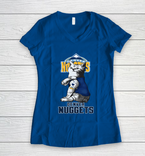 NBA Basketball My Cat Loves Denver Nuggets Women's V-Neck T-Shirt 7