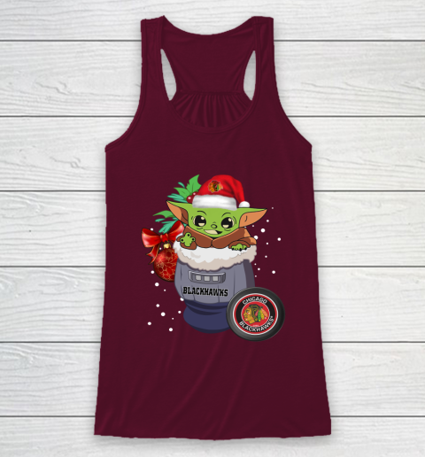 Chicago Blackhawks Christmas Baby Yoda Star Wars Funny Happy NHL Racerback Tank 3