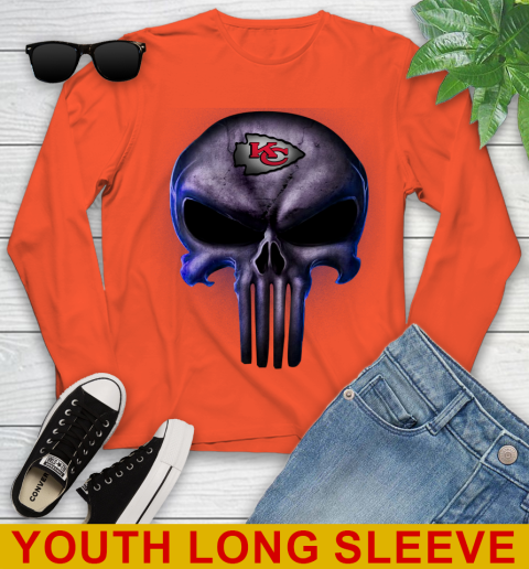 Kansas City Chiefs NFL Football Punisher Skull Sports Youth Long Sleeve 3