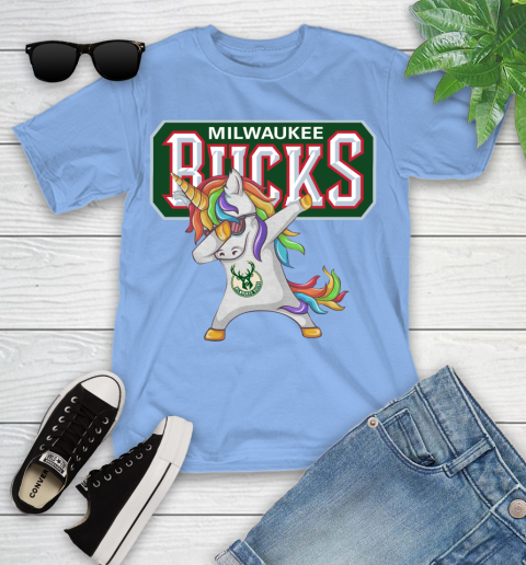 Milwaukee Bucks NBA Basketball Funny Unicorn Dabbing Sports Youth T-Shirt 11