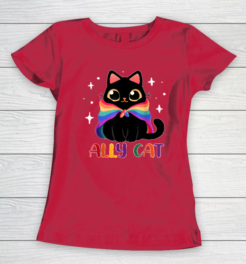 Ally Cat LGBT Gay Rainbow Pride Flag Funny Cat Lover Women's T-Shirt 7