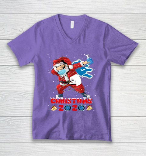 Detroit Lions Funny Santa Claus Dabbing Christmas 2020 NFL V-Neck T-Shirt 8