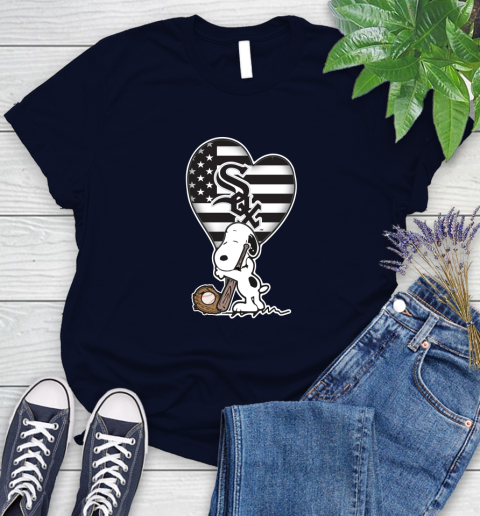 Chicago White Sox MLB Baseball The Peanuts Movie Adorable Snoopy Women's T-Shirt 3