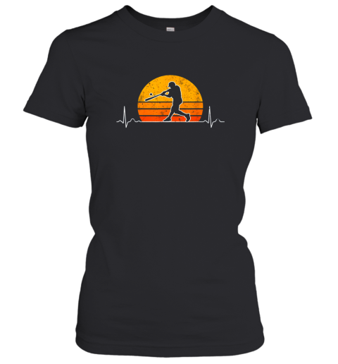 Vintage Baseball Heartbeat Retro Sunset Swinging Batter Gift Women's T-Shirt
