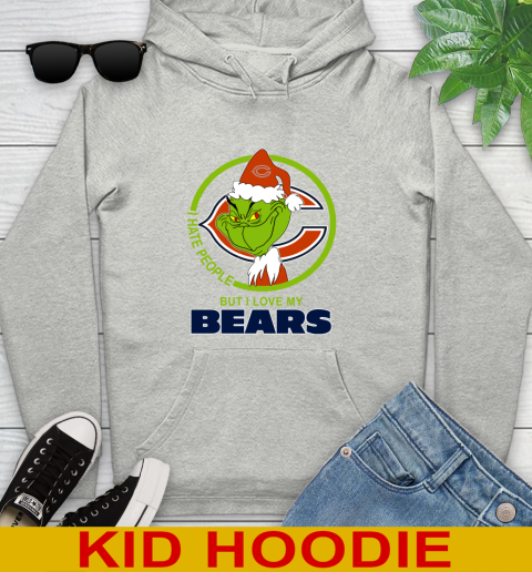 Chicago Bears NFL Christmas Grinch I Hate People But I Love My Favorite Football Team Youth Hoodie