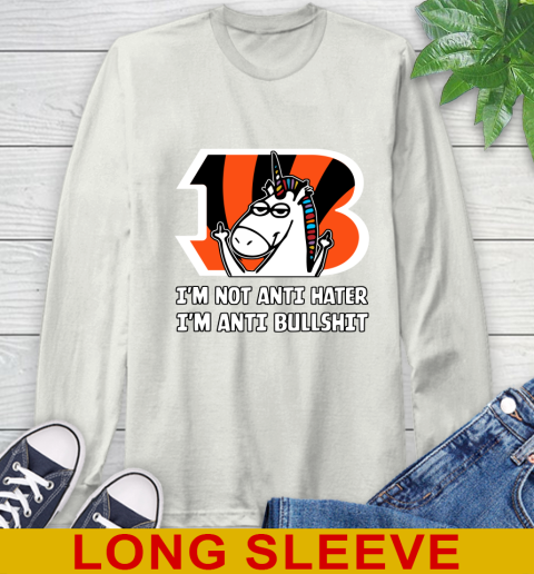 Cincinnati Bengals NFL Football Unicorn I'm Not Anti Hater I'm Anti Bullshit Long Sleeve T-Shirt 12