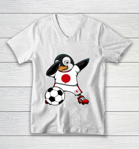 Dabbing Penguin Japan Soccer Fans Jersey Flag Football Lover V-Neck T-Shirt