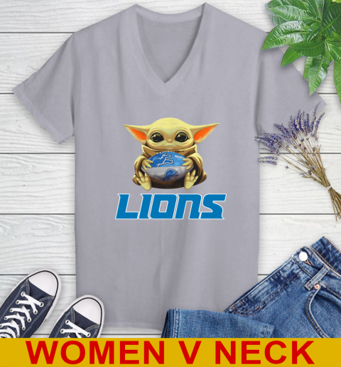 NFL Football Detroit Lions Baby Yoda Star Wars Shirt Women's V-Neck T-Shirt 5