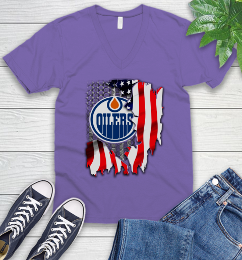 Edmonton Oilers NHL Hockey American Flag V-Neck T-Shirt 8