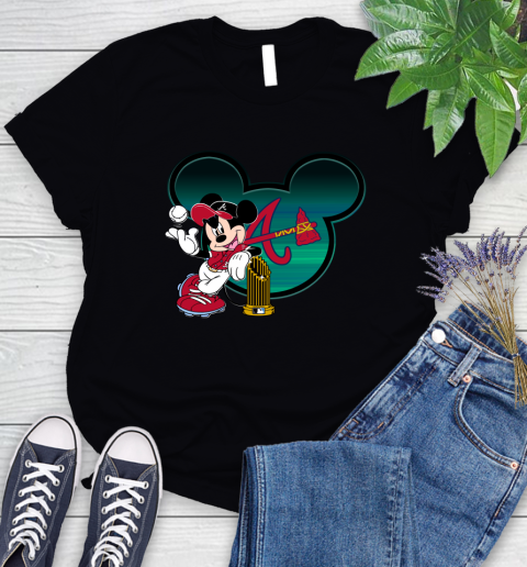 MLB Atlanta Braves The Commissioner's Trophy Mickey Mouse Disney Women's T-Shirt 2