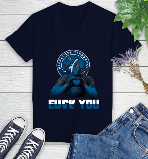 NBA Minnesota Timberwolves Deadpool Love You Fuck You Basketball Sports Women's V-Neck T-Shirt 2
