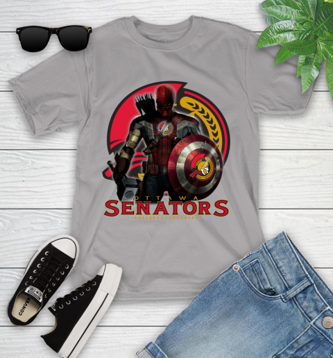 NHL Captain America Thor Spider Man Hawkeye Avengers Endgame Hockey Ottawa Senators Youth T-Shirt 4