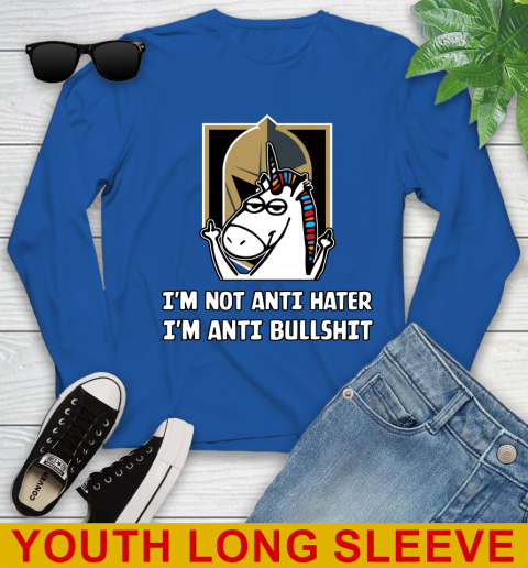 Vegas Golden Knights NHL Hockey Unicorn I'm Not Anti Hater I'm Anti Bullshit Youth Long Sleeve 10