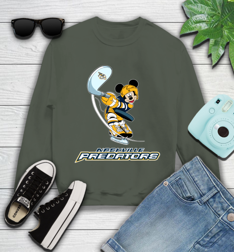 NHL Hockey Nashville Predators Cheerful Mickey Mouse Shirt Youth Sweatshirt 9