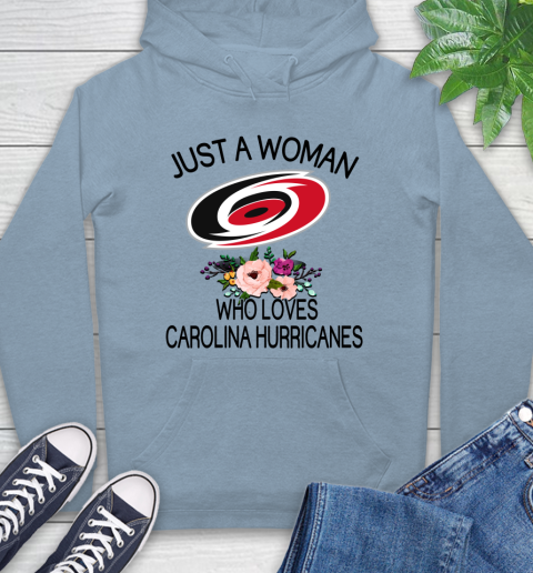 NHL Just A Woman Who Loves Carolina Hurricanes Hockey Sports Hoodie 6