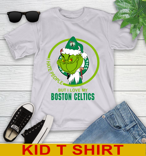 Boston Celtics NBA Christmas Grinch I Hate People But I Love My Favorite Basketball Team Youth T-Shirt 5