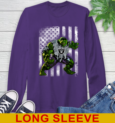 Oakland Raiders Hulk Marvel Avengers NFL Football American Flag Long Sleeve T-Shirt 5