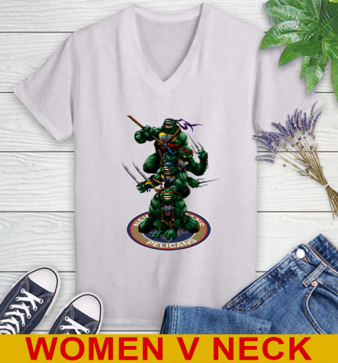 NBA Basketball New Orleans Pelicans Teenage Mutant Ninja Turtles Shirt Women's V-Neck T-Shirt