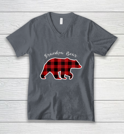 GRANDPA BEAR Men Red Plaid Christmas Pajama Family Gift V-Neck T-Shirt 4