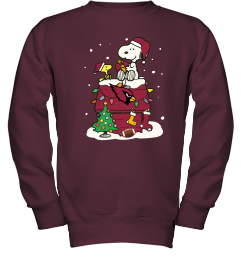 s1y9 a happy christmas with arizona cardinals snoopy youth sweatshirt 47 front maroon