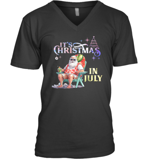 Christmas In July Santa Beach Summer Float Xmas Funny V-Neck T-Shirt