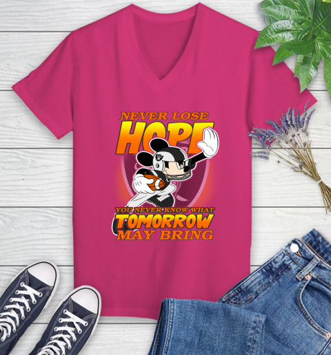 Oakland Raiders NFL Football Mickey Disney Never Lose Hope Women's V-Neck T-Shirt 9