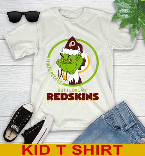 Washington Redskins NFL Christmas Grinch I Hate People But I Love My Favorite Football Team Youth T-Shirt