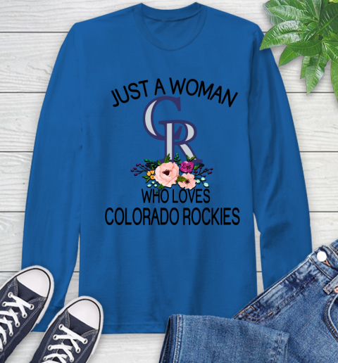 MLB Just A Woman Who Loves Colorado Rockies Baseball Sports Long Sleeve T-Shirt 7