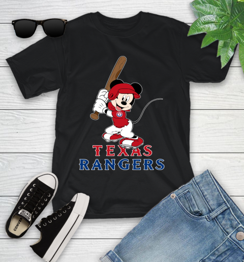 MLB Baseball Texas Rangers Cheerful Mickey Mouse Shirt Youth T-Shirt