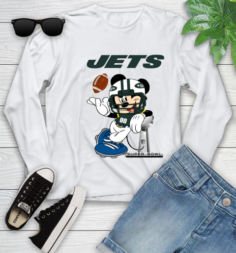 NFL New York Jets Mickey Mouse Disney Super Bowl Football T Shirt Youth Long Sleeve